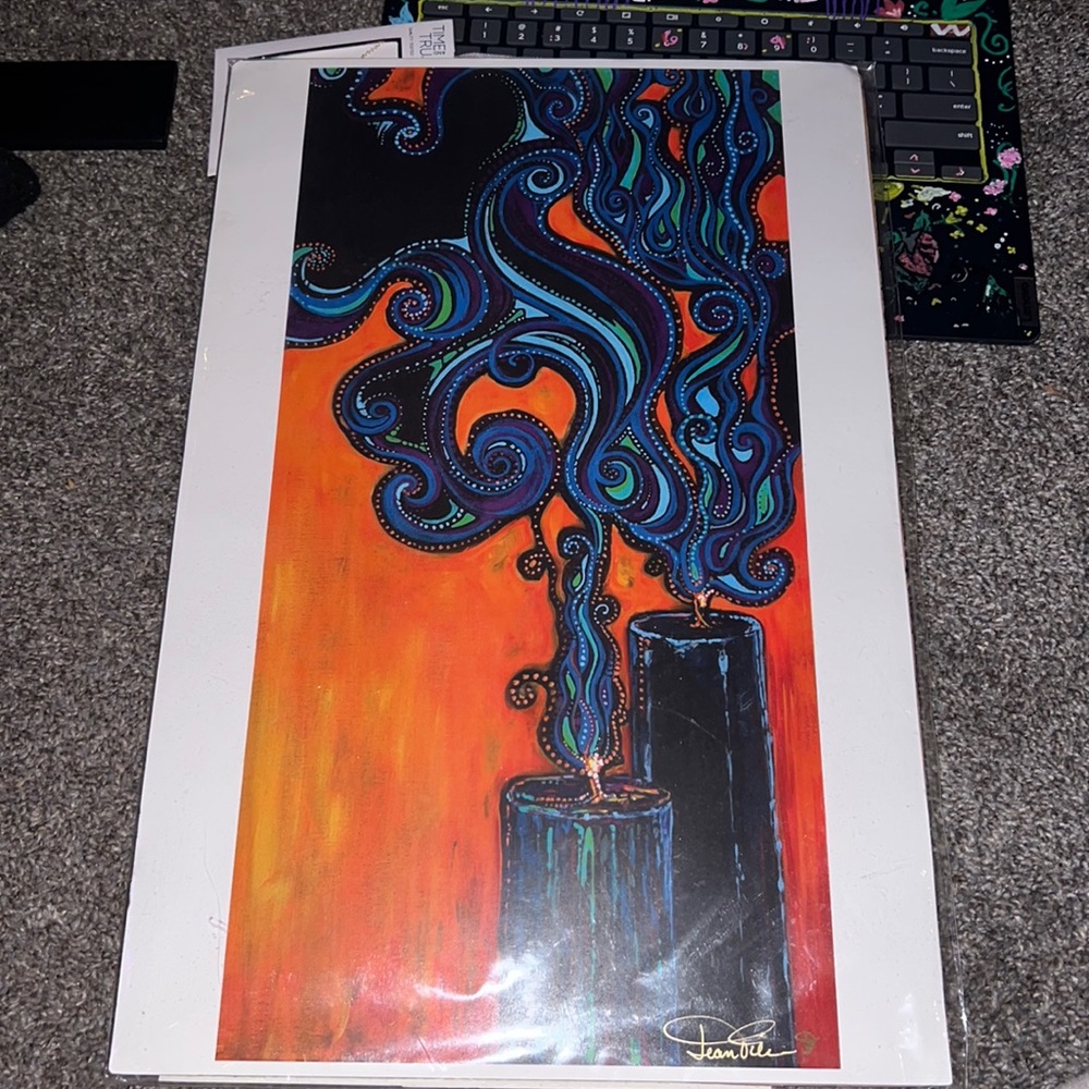 Blue and orange candle painting